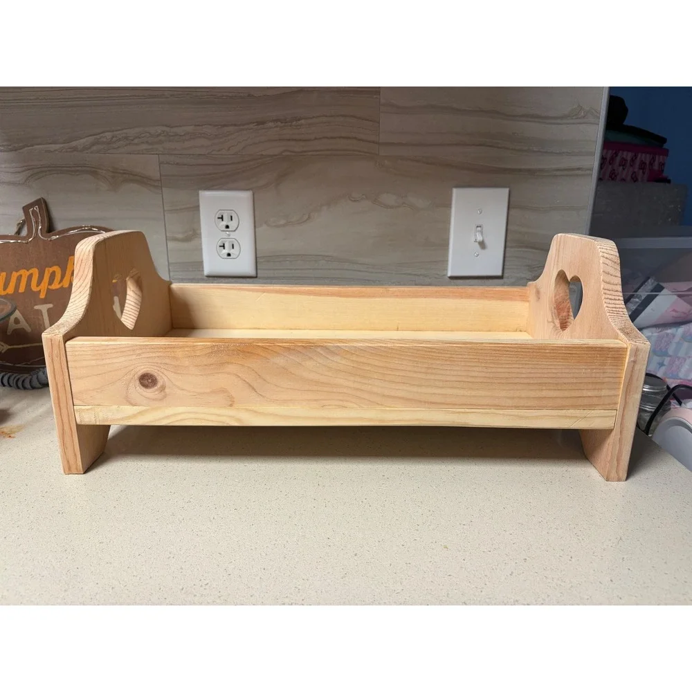 Handmade Pine Wood Tray Heart Cutout Handles Farmhouse